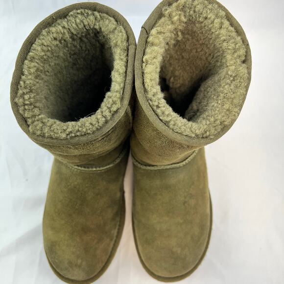 Cozy Cabincore UGG Boots Green Suede Shearling Fold Down Boho Women’s 10 Winter - Picture 2 of 10